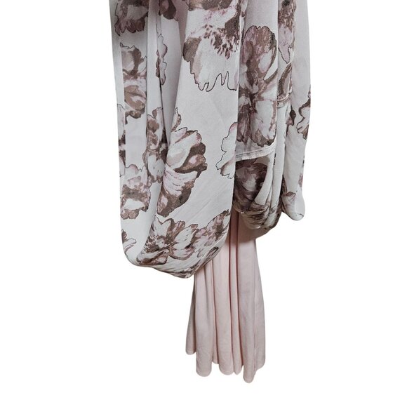 Floral Sleeveless Maxi Dress Bow Tie Neck Size Small Pink Lined Flowing - Picture 4 of 6